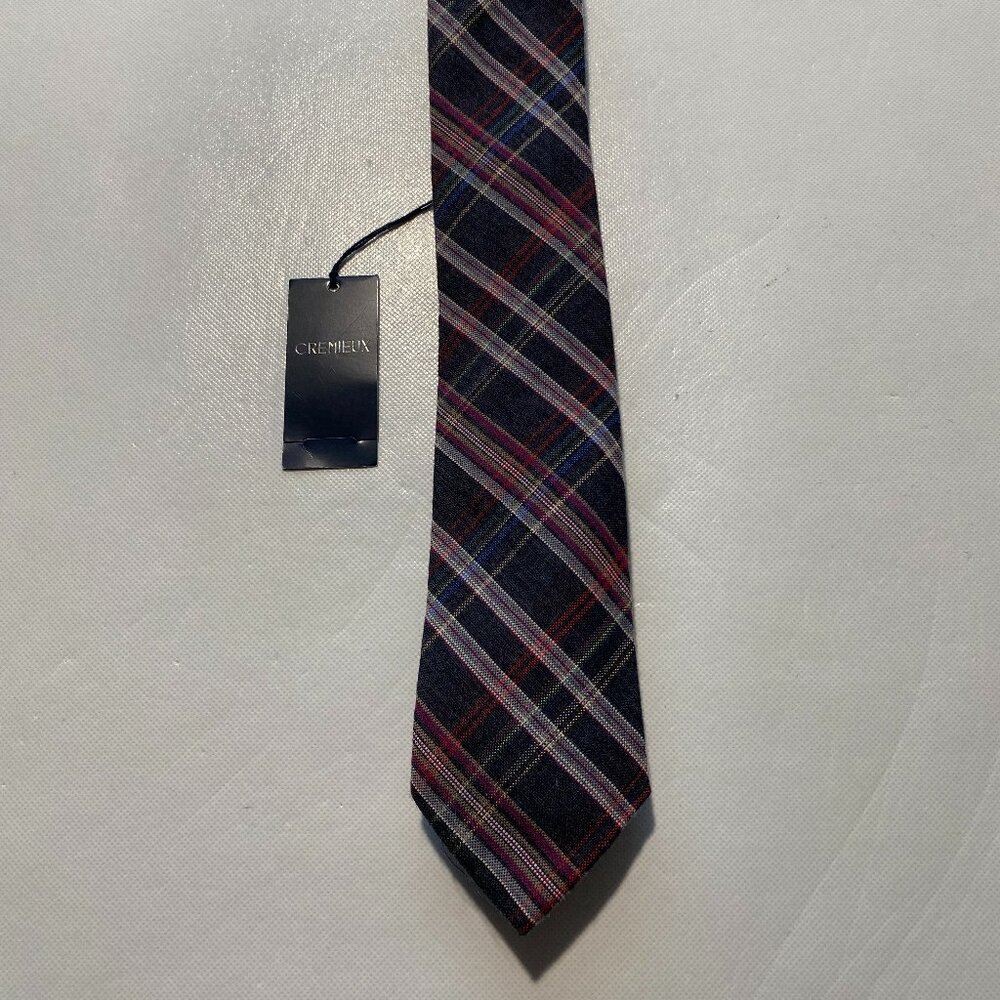 NEW Mens Italy Made Cremieux Neck Tie Silk Wool Black Maroon Plaid MSRP $60 -A58